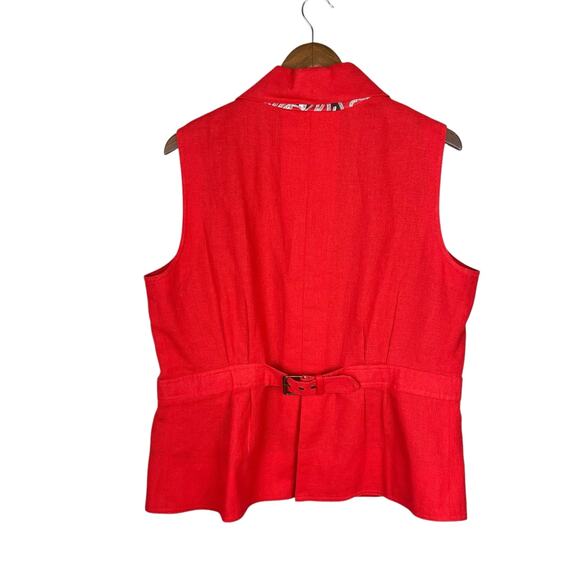 Coldwater Creek Bright Red Sleeveless Collared Button Front Woven Layering Vest - Picture 9 of 11